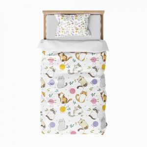 ZTYROLJ Chaton Housse de Couette 120x150cm, Housse de Couette Zippée,Parure de Lit en Microfibre 1 Personne, Parure de Lit Enfant avec Taie d'oreiller 40x60cm (Zhanao Home Product, neuf)