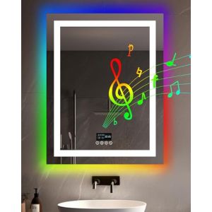 LUVODI Miroir LED et RGB Salle de Bain: Miroir Mural 90x70cm Horloge et Bluetooth 5.2 Miroir Lumineux 60W RGB Multicolore pour La Maison H&ocirc;tel Fonction M&eacute;moire Interrupteur Tactile (Luvodi, neuf)