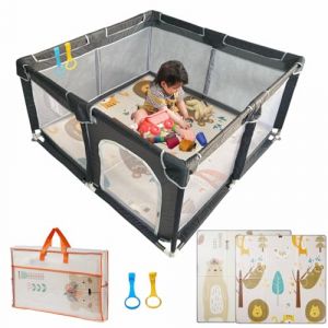 HB.YE Parc Bebe avec Tapis Parc Enfant 127x127cm Parc Bebe en Tissu Oxford Intérieur et Extérieur Parc Bébé Parc De Jeux Bébé avec Filet Respirant Sur Quatre Côtés et Ventouses Parc Bébé Avec Porte Zi (H B . YE, neuf)