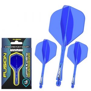 WINMAU Darts - Fusion Système intégré de vol et d'arbre - No.6 Forme et Design – Bleu Couleur, Longueur intermédiaire (WINMAU, neuf)
