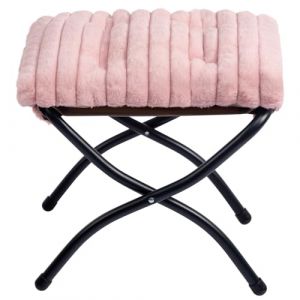 HollyHOME Repose Pied Pliable Salon Repose Pied Canape en M&eacute;tal Tabouret Repose Pieds Jardin Balcon Petit Ottoman, Peluche Rose (HollyHOME Global, neuf)