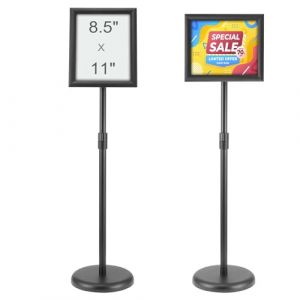 VEVOR Porte-Affiche 279 x 216 mm Présentoir sur Pied Rotation à 360° Hauteur Réglable 820-1250 mm Panneau d'Affichage en Alu avec Base Lestée et Feuille PVC pour Menu Information Mariage Restaurant (New Clear FR, neuf)