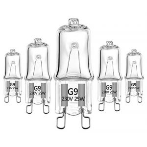 VINBE Lampe halog&egrave;ne sp&eacute;ciale G9 25W pour lampe de four &agrave; micro-ondes et lampe de four ， Lampe halog&egrave;ne 230V tol&eacute;rant jusqu'&agrave; 300 degr&eacute;s C (lot de 5) (VINBE, neuf)
