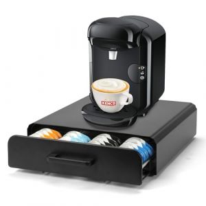 SYSYLY Porte Capsules Compatible pour Tassimo,Porte Dosette de café,Tiroir Métal, Distributeur, Support Capsule de Café, Tiroir Étagère Empilable pour Stockage,Noir. (Sysyly, neuf)