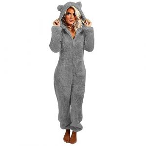 Combinaison Pyjama Femme Grenouillere Femme Combi Pyjama Tout En Un Chaud En Polaire,Combinaison Pyjama Barboteuse Polaire Capuche VêTement En Peluche Nuit Adulte Costume Loungewear GrenouillèRe, (jiajialongbaihuo, neuf)