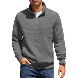 COOFANDY Hommes Chemise &agrave; Col Montant Sweatshirt &agrave; Manches Longues Hiver Col Montant Sweatshirt Coupe R&eacute;guli&egrave;re Pull 1/4 Fermeture &Eacute;clair Chaud avec Poche Gris Fonc&eacute; L (COOFANDY EU, neuf)