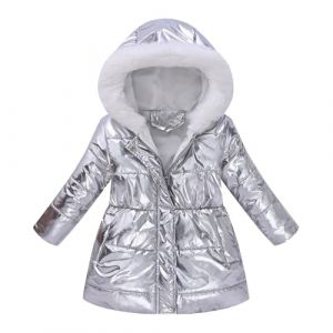 G&eacute;n&eacute;rique Manteau Fille Doudoune Enfant Veste d'Hiver &agrave; Capuche avec Col Fourrure Epaisse Chaud Rembourr&eacute; Blouson Coupe Vent (S1-Silver, 6-7 Years) (Principal-LIKE, neuf)