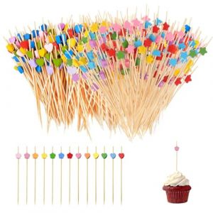 BOULESENM 200 Pi&egrave;ces Pique Aperitif, 12cm Pique Cocktail Bois, Bois Brochettes Cocktail Cure, Brochette Aperitif, Cure Dent Decoratif Ap&eacute;ritif Pic Coeur D&eacute;co Cocktail pour Fingerfood, Snacks (BOULESENM_SHOP, neuf)