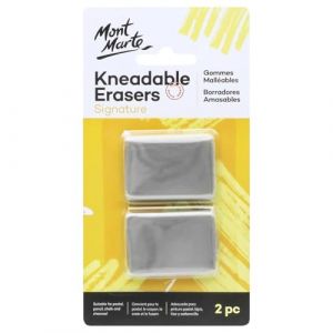 Mont Marte Gomme mie de pain – 2 pièces – Gomme souple et malléable – Qualité supérieure – Idéal pour Effacer Graphite, Pastel et Fusain (SETL GmbH, neuf)