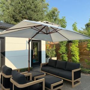 PURPLE LEAF Parasol De Jardin Ext&eacute;rieur, Parasol D&eacute;port&eacute; 2,7 x 3,65 m Rectangulaire, Grain de Bois en Aluminium, Toit &agrave; Double Rotatif 360&deg;, Anti-UV, Convient aux Villas Haut de Gamme, Cr&egrave;me (PURPLE LEAF, neuf)