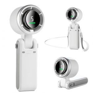 MERTTURM Mini Ventilateur Portable(12 Heures), Petit Ventilateur de Poche/Bureau/Cou 5 Vitesses Puissantes&Moteur Sans Balais, 3600mAh Ventilateur Rechargeable pour Camping, Sport, Voyage-Blanc Ivoire (MUYO DIRECT, neuf)