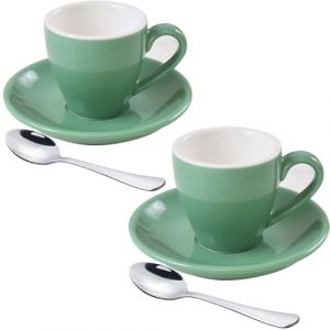 ionEgg Lot de 2 tasses &agrave; expresso en porcelaine avec soucoupe et mini cuill&egrave;res en acier inoxydable, 80 ml, cyan (ionEgg, neuf)