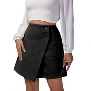 EMOTTOS Faux Suede Jupe Short Femme, Hanche Enveloppante Irr&eacute;guli&egrave;re Taille Hautet Mini Moulante Jupe Courte Crayon, A-Line Casual Zipper Button Embellishment Simili Cuir Mini Jupe Sexy, L, Noir (CUMPARATURI ONLINE, neuf)