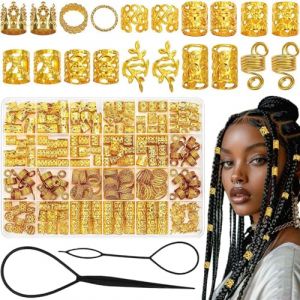 Lot de 220 Dreadlocks Perle Cheveux,Bijoux Cheveux Tresse Dor&eacute; avec Bo&icirc;te Rangement e Tresse Outil de Coiffure,R&eacute;glable Bague Cheveux,Tresse Bijoux Id&eacute;al pour Hommes et Femmes (ayijianfu, neuf)