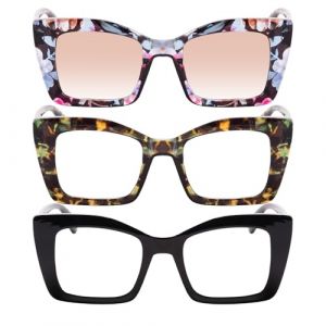 QXEYEGLAS 3 Pack lunettes de lecture surdimensionn&eacute;es Oprah 2.5 pour femme avec lunettes de soleil de lecture, grand lecteur d'ordinateur &eacute;l&eacute;gant de anti-lumi&egrave;re bleue avec protection UV400 (weiruirui, neuf)