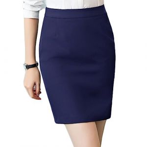 ZH8FCHAN Femme Jupe Crayon Taille Haute Jupe Crayon Moulant Elastiqu&eacute;e Jupe Moulante Affaire pour Femme Longueur Genou Midi &eacute;l&eacute;gante Jupe Business Mince D&eacute;Contract&eacute;E Bodycon Droite (Bleu fonc&eacute;,L,L) (candy8chan, neuf)