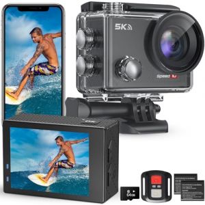 Hiicam Caméra Sport Speed 10 5K 30 FPS Camera sous Marine 40 M avec EIS, Camera Action à Télécommande Zoom 5X avec Carte 64G, Batterie 2x1350mAh (QianTengDeJin, neuf)