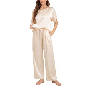 Nanxson Femmes Satin Pyjama Set Deux Pi&egrave;ces Pyjama Manches Courtes Pyjama avec Long Pyjama Pantalons Ensemble Soft Casual Wear(S,Champagne) (Nasisa, neuf)