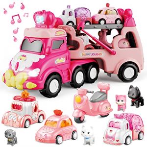 seveclotree Jouet de Camion pour Enfant,9 en 1 Camion Jouet avec Sons et Lumi&egrave;res,Transporteur Voitures de Jouet Cadeau Anniversaire pour 2 3 4 Ans Garcon Filles Enfants (seveclotree, neuf)