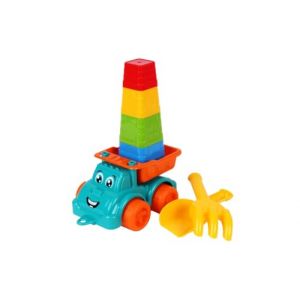 FancyBaby Camion Bébé 1 2 3 Ans et Plus 22 cm avec 4 Seaux à Empiler, Pelle et Râteau Kit de Plage, Sable Magique et Bac à Sable pour Enfant, Jouet pour Jeux de Plage Extérieurs Camion Benne de Plage (DreammyToys, neuf)