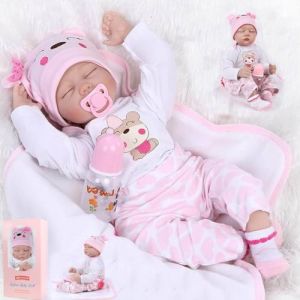 TYRUGD Poupée Reborn Bébé 22 Pouces 55 cm Réaliste Poupée Reborn Simulation Vinyle de Silicone Souple Nouveau-Né Bébé Fille Garcon Poupee Jouet (FENGFENG T, neuf)
