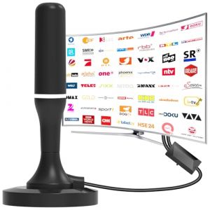Antenne TV Int&eacute;rieur Puissante TNT, 2025 Antenne TNT avec Amplificateur de Signal &agrave; Gain &Eacute;lev&eacute;, R&eacute;ception Longue Port&eacute;e &agrave; 360&deg; pour 1080P 4K DVB-T DVB-T2 VHF UHF (QG Hardware, neuf)