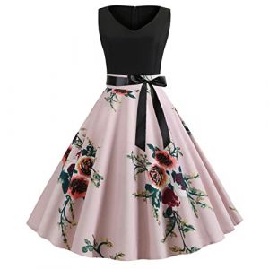 G&eacute;n&eacute;rique Femmes Robe Annee 50 60 40 Vintage Pin Up Retro &eacute;L&eacute;Gante Mariage Cocktail Soir&eacute;E F&ecirc;Te C&eacute;R&eacute;Monie D&eacute;Contract&eacute;E Fronc&eacute; &agrave; Volants Robe Rockabilly Femme Pin Up (qiaoxiahe, neuf)
