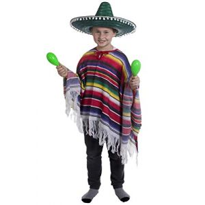 Ilovefancydress D&eacute;guisement mexicain pour gar&ccedil;on Poncho + Sombrero vert uni avec pompons pour enfant (ILFD GROUP LTD, neuf)