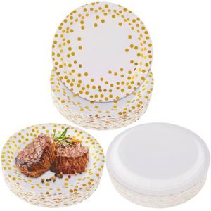 CYZBL 50 Pi&egrave;ces Assiettes en Carton Jetables et Dor&eacute;es, Assiettes en Carton &agrave; Pois de 7 Inch, Vaisselle de F&ecirc;te pour Mariage, Anniversaire D'enfant, Camping, Pique-niques (Blanc) (ChaoYan, neuf)