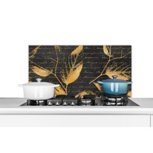 MuchoWow Credence Or - Feuilles - Noir Fond de hotte 90x45 cm Credence Aluminium Plaque INOX de Cuisine (WallCircle, neuf)