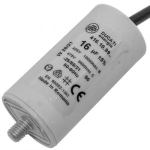 condensateur PERMANENT pompe de piscine surpresseur 16uF ± 5%/475 V Ø 36mm x L 70 mm sortie cable vis M8 (mirage des ondes, neuf)