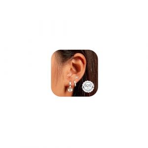 LOLIAS 3 Paires Boucles d'Oreilles Femme Argent 925 Petites Boucles d'Oreilles Creoles N&oelig;ud Papillon Ensemble Boucle d'Oreille Oreille Cartilage 3 Trous Piercings (LoliasEU, neuf)