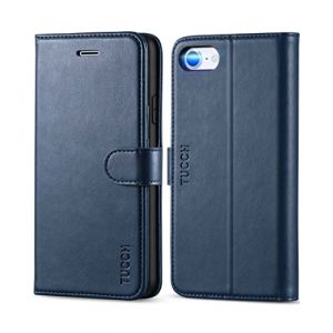 TUCCH Coque pour iPhone SE 2022 5G, Etui iPhone SE 2020, Housse TPU Portefeuille Cuir Synth&eacute;tique, Emplacements Cartes Support Protection Fermeture Magn&eacute;tique pour iPhone SE3/SE2/8/7 - Bleu Fonc&eacute; (EC-GLOBAL FR, neuf)