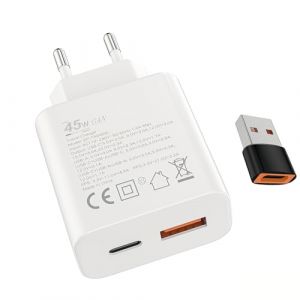 45W Chargeur USB C 18W USB A Adaptateur ，pour：Samsung Galaxy Ultra S25/S24/S23/S22/S21/S20/S20+/Note 20/10/9/8/A73/A53/A52/S10/S9, iPhone 1716 15/Pro/Pro Max/Plus,iPad,Moto,Google,Chargeur Rapide (Samneer, neuf)