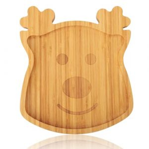 Plateau de service en bambou - Renne - Planche de charcuterie de No&euml;l et assiette de service pour collations et d&eacute;coration de table (TJ POP, neuf)