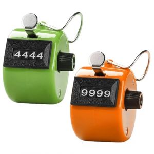 Compteurs de Tours &agrave; Main &agrave; 4 Chiffres,Mini Compteur de Comptage Main en M&eacute;tal,Click Compteur,Compteurs Manuel M&eacute;canique,Compte Personne Manuel pour Sport/Entra&icirc;neur/&Eacute;cole/Golf Orange und Gr&uuml;n (Qinuurod, neuf)