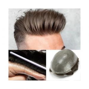 Perruque pour homme, D&eacute;li&eacute; hommes toupet cheveux humains hommes perruque syst&egrave;mes de remplacement morceau de cheveux proth&egrave;se,Perruque blonde(Dark Brown,8x10) (zhuyanbo, neuf)
