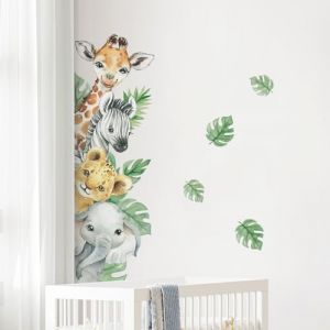 Tanlaby Stickers Muraux Animaux de la Jungle Autocollants Muraux Animal de Dessin Animé Sticker Mural Girafe Zèbre Feuilles Vertes pour Chambre de Bébé Pépinière D'enfant Décoration Murale (JDD store, neuf)
