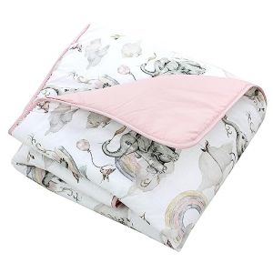 TupTam Tapis de jeu pour Bébé Enfants Tapis d'éveil 120 x 120 cm Rembourré XXL Chambre de Bébé, Éléphant Arc-en-ciel Gris Rose poudré (LotteStyle, neuf)