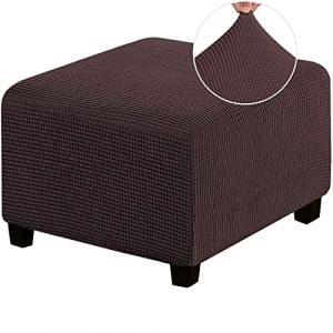 Uavchy Housses de Pouf Carré, Housse de Repose-Pieds Anti-dérapante Respirante à Fond élastique (Café Noir) (Uavchy flagship store, neuf)