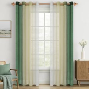 MRTREES Rideau Voilage Fenetre Rideau Voile Transparent D&eacute;grad&eacute; Vert Olive &agrave; Oeillets 140x200 CM Lot de 2 Panneaux de Rideaux Voilages Int&eacute;rieurs pour Chambre Adulte Salon Moderne (MRTREES HOME, neuf)