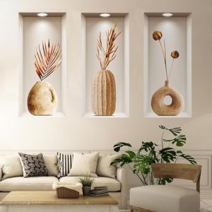 Lot de 3 stickers muraux 3D pour salon Vase 3D Autocollant mural PVC Amovible Stickers muraux adapt&eacute;s &agrave; la d&eacute;coration murale du salon chambre salle de bain (ZheHua, neuf)