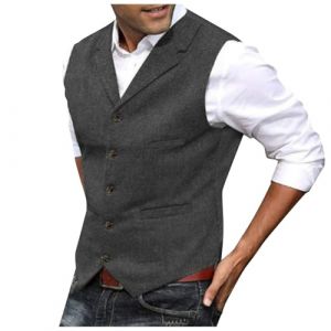 Beokeuioe Gilet de costume classique pour homme - Coupe droite - Gilet formel - Gilet &eacute;troit - Pour mariage, f&ecirc;te, salle de bain - Vintage - Gilet de smoking - Gilet d'affaires - Gilet sans manches - (Rigyehko, neuf)