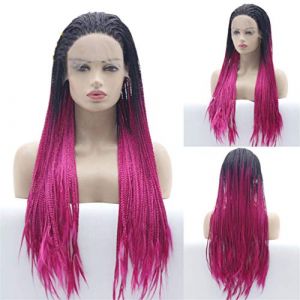 Perruques Avant Tress&eacute;es Bicolores De Couleur Tress&eacute;e, Perruque Avant Synth&eacute;tique Ombr&eacute;e Tricot&eacute;e &Agrave; La Main Pour Femmes Avec Cheveux De B&eacute;b&eacute;, 26 Pouces (22 Pouces) (ydxdsp, neuf)