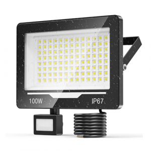 TOPAUBUB Projecteur LED Extérieur avec Détecteur 100W 1 Pièce, 10000LM 6500K Spot LED Extérieur Detecteur de Mouvement, IP67 Luminaire Exterieur Detecteur de Mouvement Jardin (XinWangXing, neuf)