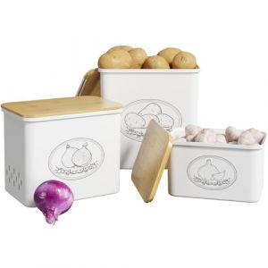Lifewit Rangement Pomme de Terre Lot de 3, Grande Boite Oignons Ail Echalottes avec Couvercle et Des Trous de Ventilation, Bo&icirc;tes de Legumes Rangement Cuisine en Plastique Empilables, Blanc (Lifewit Home FR, neuf)