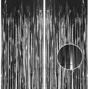 YAAVAAW Lot de 2 rideaux à franges en aluminium noir pailleté de 1 x 2,5 m pour anniversaire, école, remise de diplôme, enterrement de vie de jeune fille (GAOSHUONUO STORE, neuf)