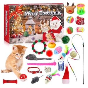 LMDGDS Set de Jouets de Noël pour Chats, 24 pièces, Calendrier de l'Avent pour Chats avec Canne à pêche à Plumes, balles, Souris, Jouets interactifs (juhuihengkuajing, neuf)