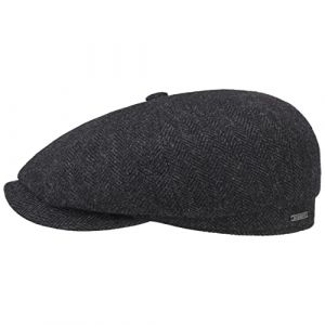 STETSON Casquette Hatteras Classic Wool Homme - Type Gavroche Laine avec visi&egrave;re, Doublure, Doublure Automne-Hiver - 54 cm Noir-Gris (Chapeaushop, neuf)