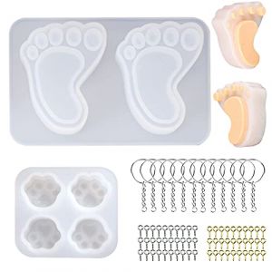Woohome Moules en Silicone pour R&eacute;sine, 1 Paire Pieds Bijoux Silicone Moules, 1 PCS 4 Grilles Patte de Chat Moulle Silicone Resine Epoxy Porte-cl&eacute;s pour R&eacute;sine DIY, Pendentif, Porte-Cl&eacute;s (CXiong, neuf)